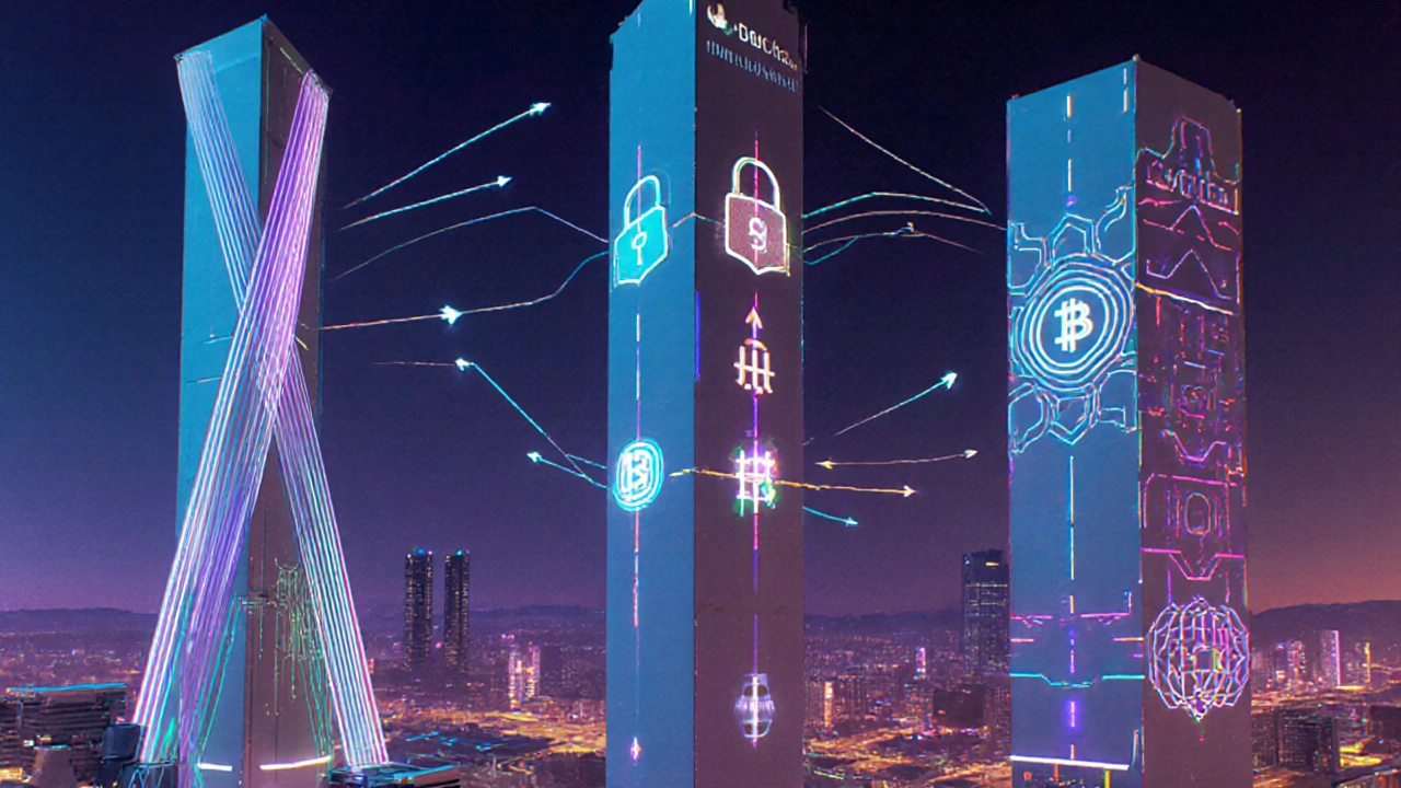 Věžovitý komplex zobrazující techniky interoperability.