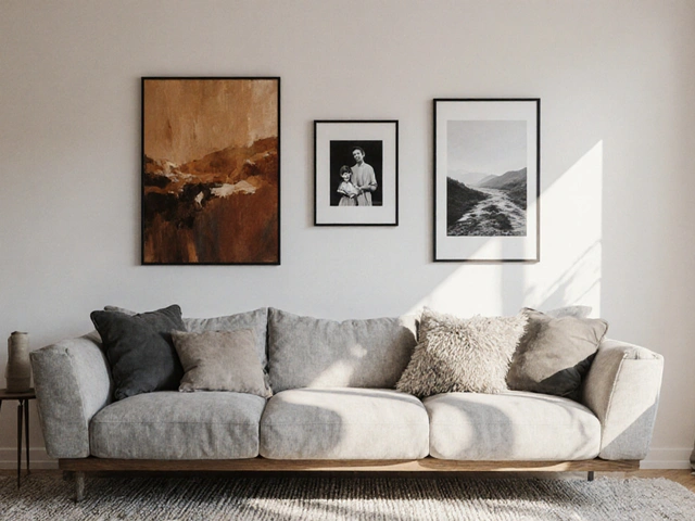 Galerie v obýváku: jak správně složit obrazy nad sedačkou