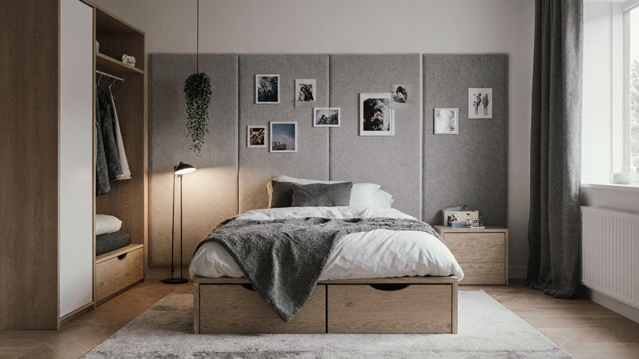 Pokoje teenagera s neutrální paletou, odstranitelnými dekoracemi a funkcí pro nezávislost.