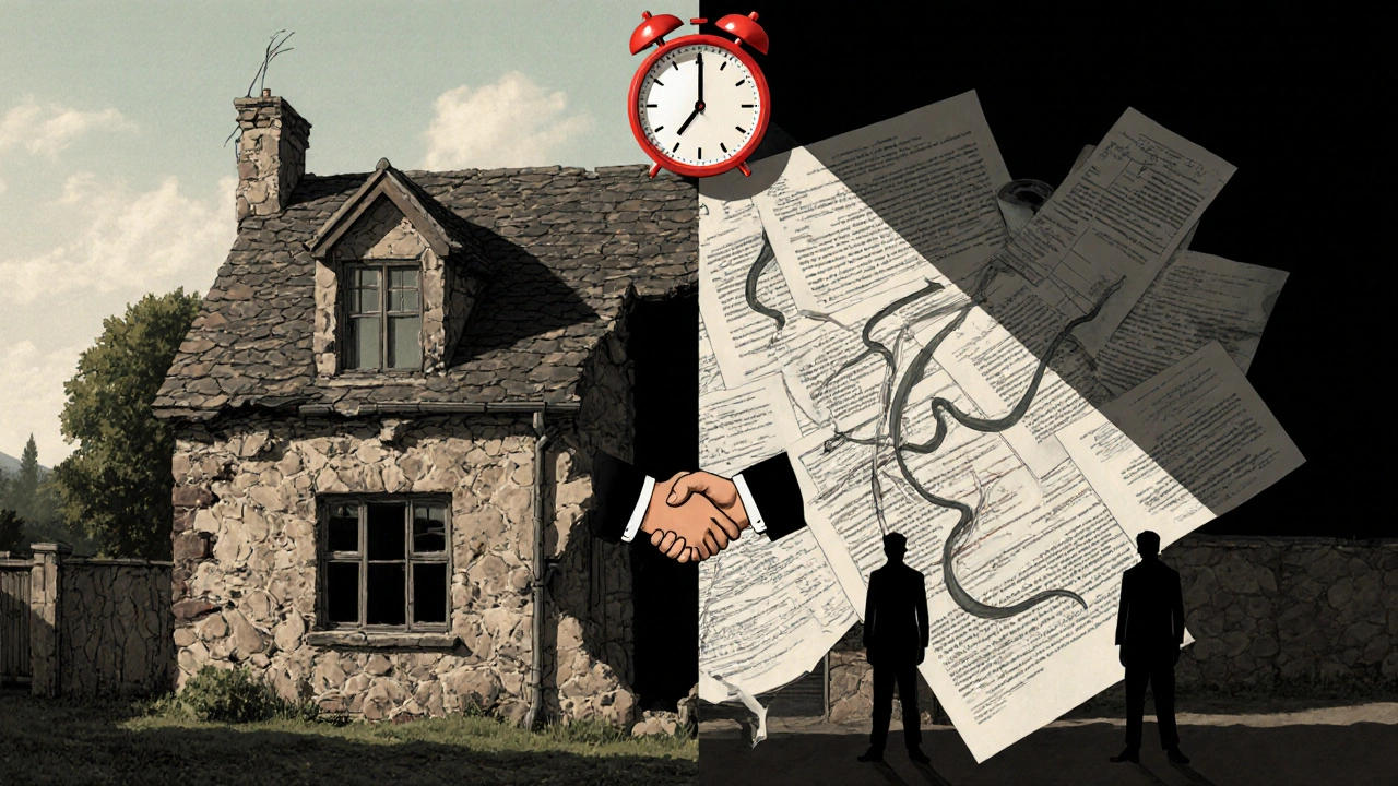 Rozdělený dům: jedna strana je legální a čistá, druhá plná právních papírů a stínů spoluvlastníků.