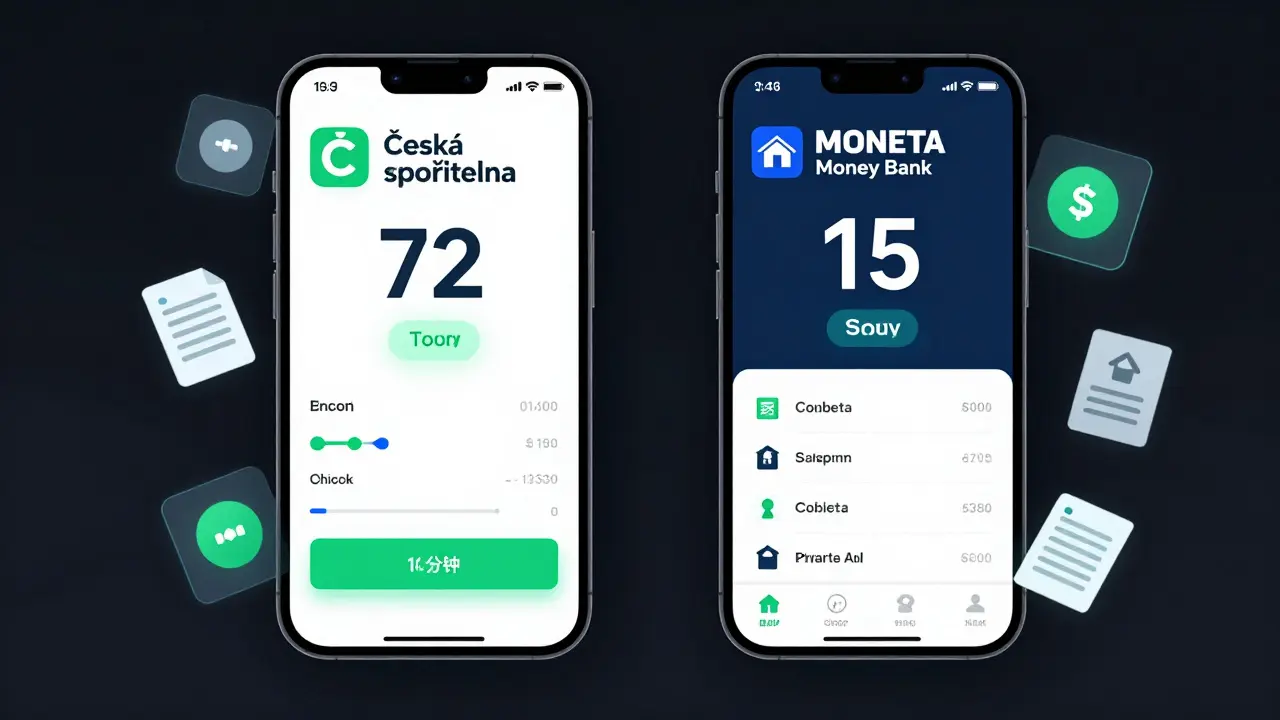 Porovnání rychlosti schválení hypotéky mezi dvěma českými bankami na chytrém telefonu.