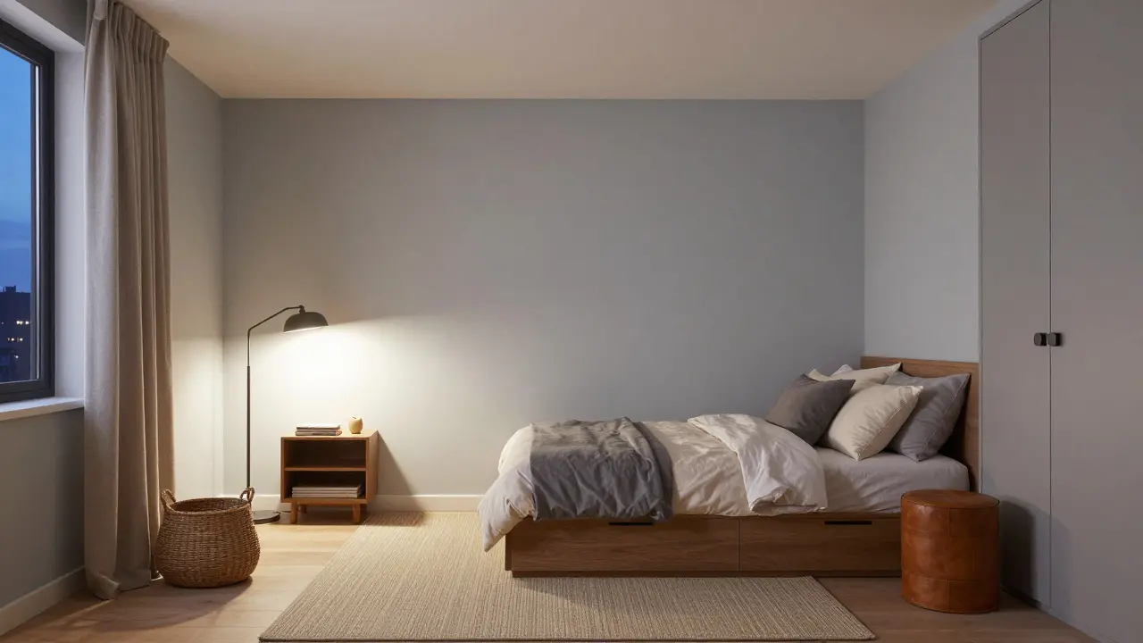 Ložnice v principu 1:3:5 s jednou dominantní barvou, třemi odstíny a pěti texturami.