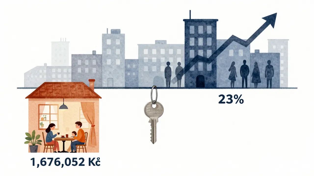 Dvoustupňová daňová škála symbolizující 15% a 23% sazbu v kontextu českého města.