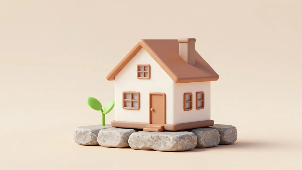 Koncept bezpečné investice do nemovitosti s rostlinou a modelem domu