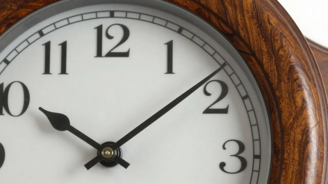 Detail luxusních hodin z tmavého dřeva a skla s precizním ciferníkem.