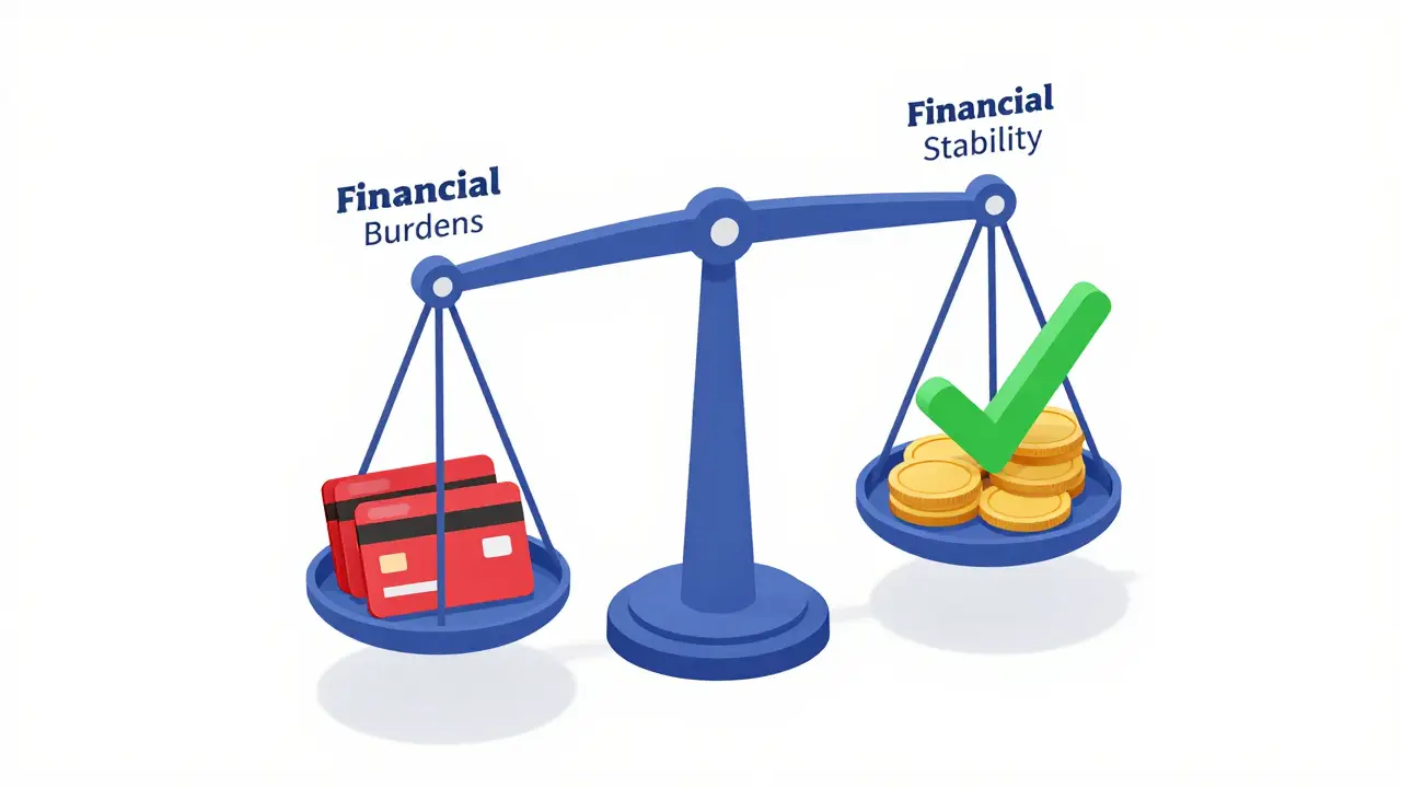 Konceptuální ilustrace vyvažování dluhů a finanční stability.