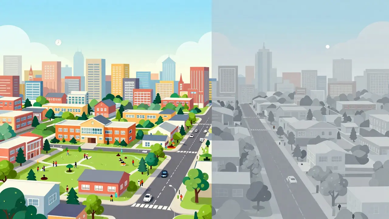 Srovnání městské a venkovské čtvrti z hlediska dostupnosti škol
