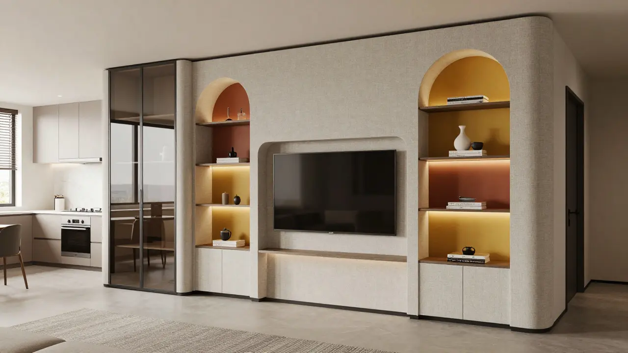 Designová stěna jako dělička místnosti s LED osvětlením