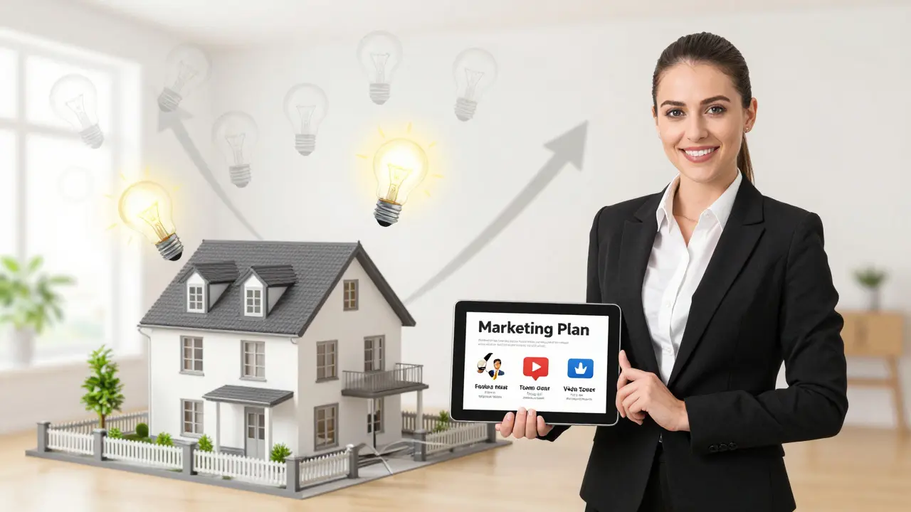 Makléř s plánem marketingu pro profesionální prodej bytu
