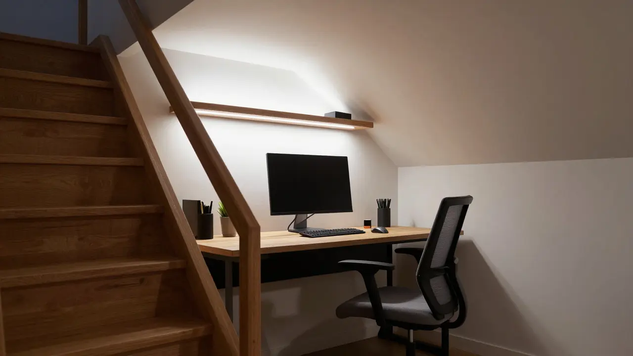 Pracovní kout s ergonomickým stolem pod schody