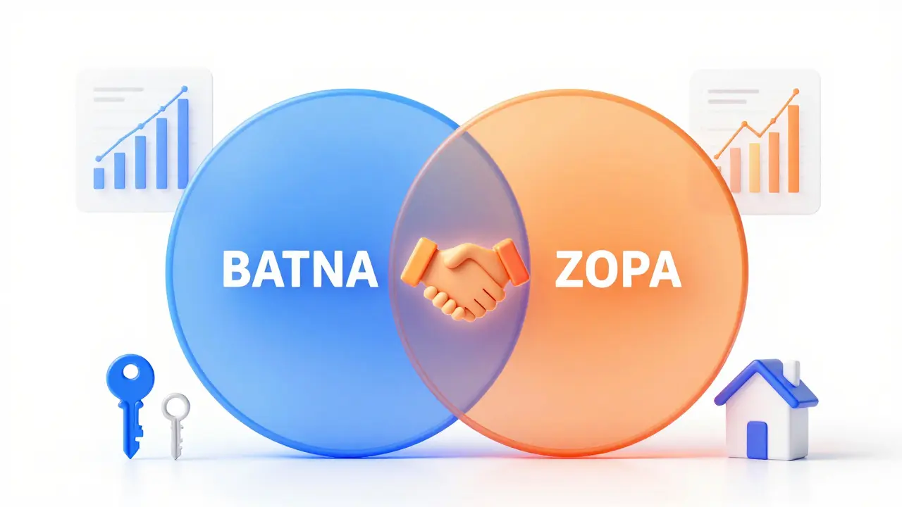 Abstraktní vizualizace vyjednávacích zón BATNA a ZOPA