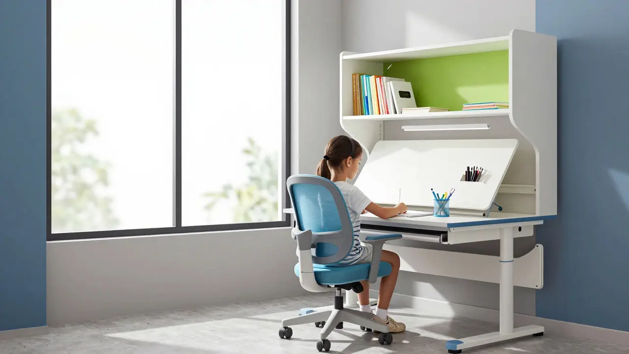 Ergonomický pracovní kout školáka u okna