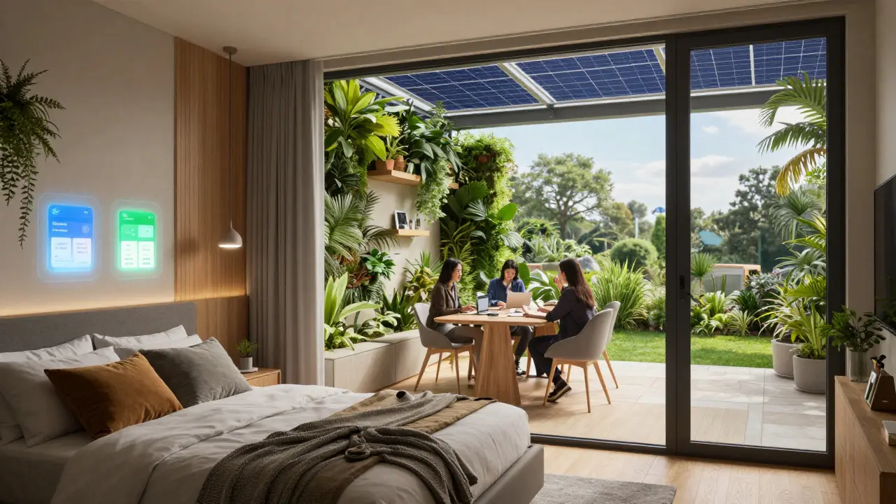 Budoucí chytrý ekologický co-living prostor s coworkingovou zónou