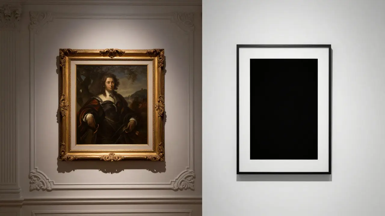 Comparison of classic gold frame vs modern minimalist black frame