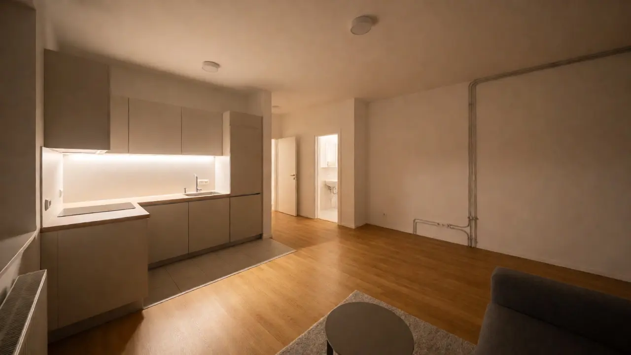 Moderní obývák propojený s kuchyní po úspěšné dispoziční změně.