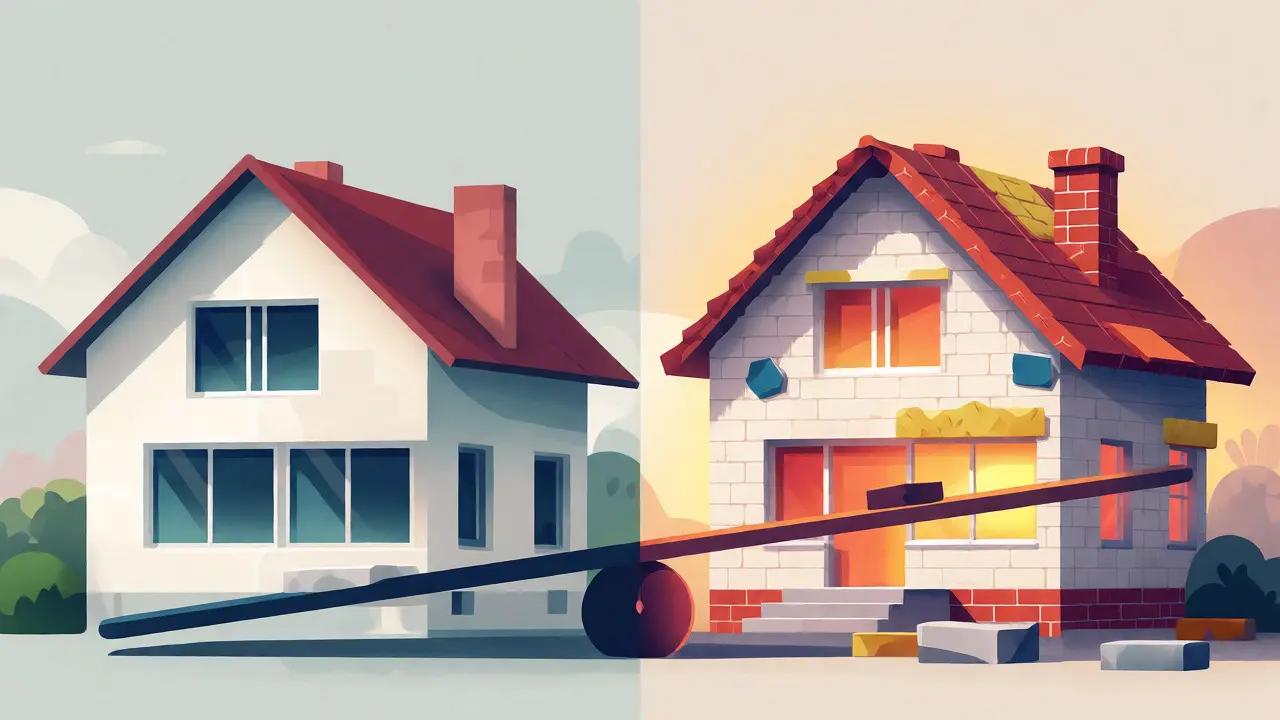 Ilustrace rozdílu mezi starou pojistnou částkou a aktuálními náklady na obnovu domu.